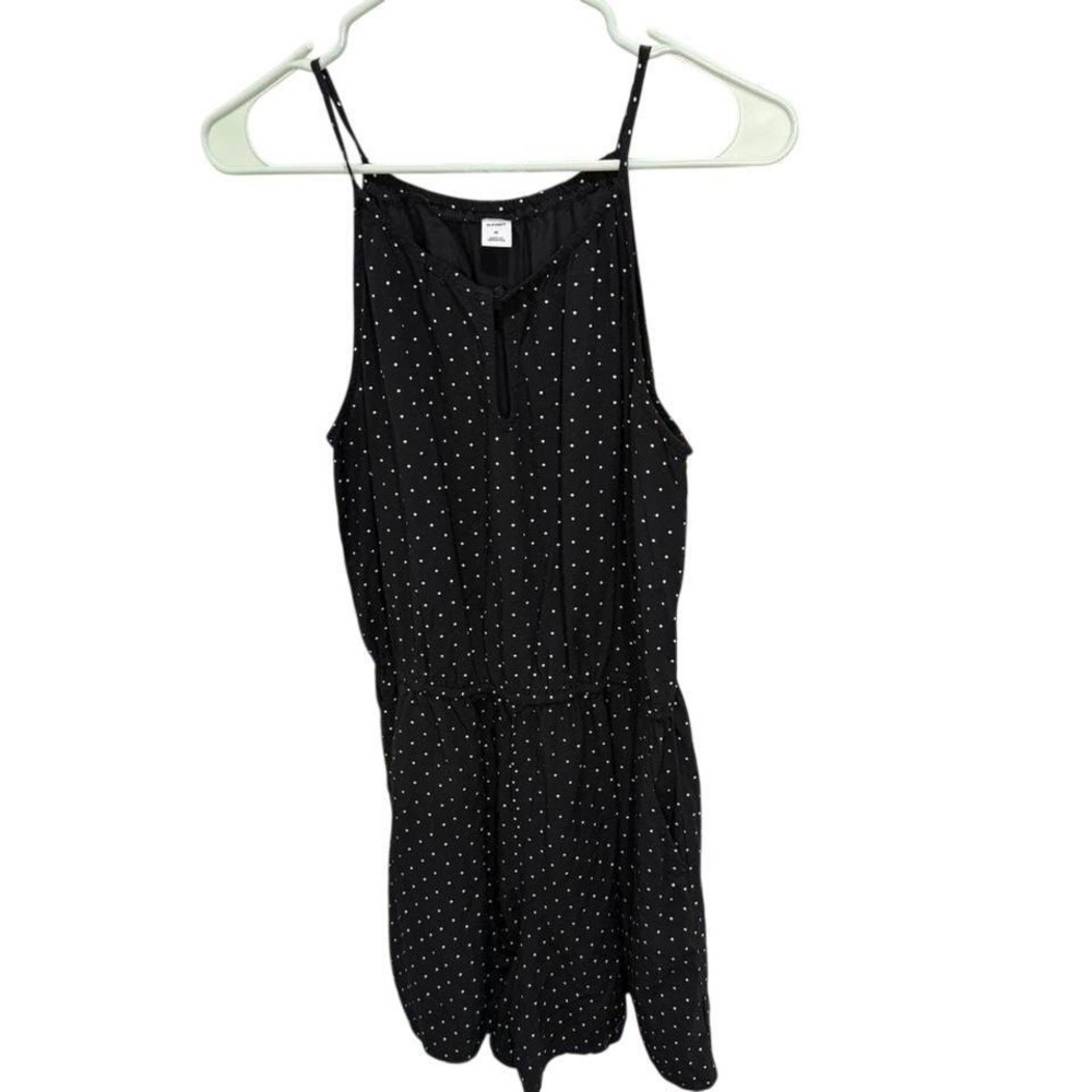 Old Navy Womens Polka Dot Sleeveless‎ Romper Black White Size M Keyhole Pocket